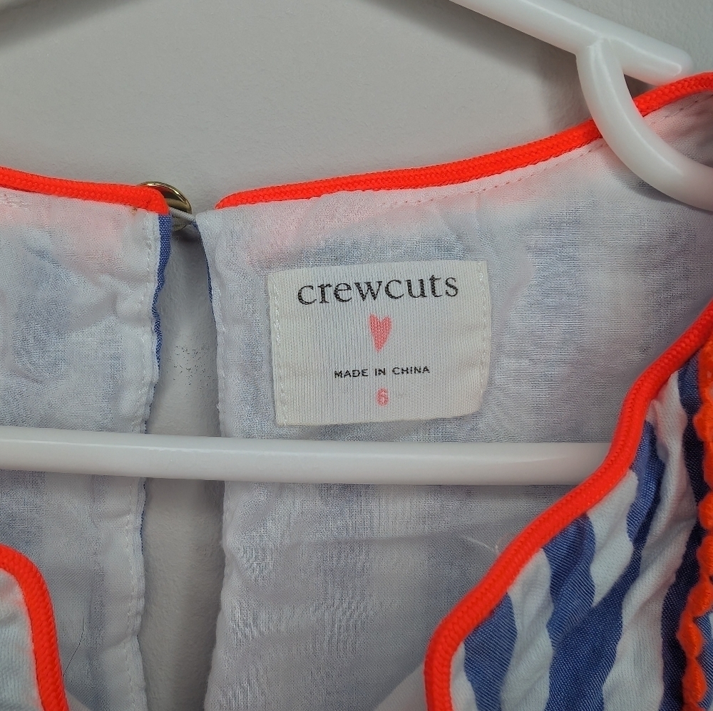 J Crew Crewcuts Girl 6 100% Cotton Blue White Striped Shift Dress Summer - Picture 2 of 7